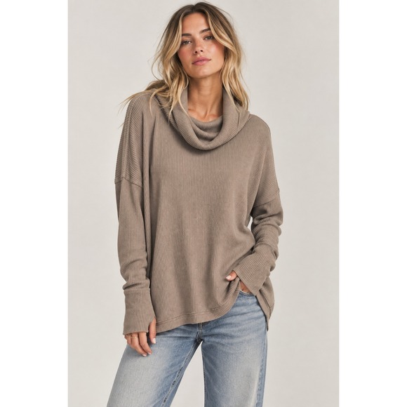 Free People Sweaters - We The Free Free People Womens Sweater Cowl Neck Ribbed Knit Taupe Small Boho